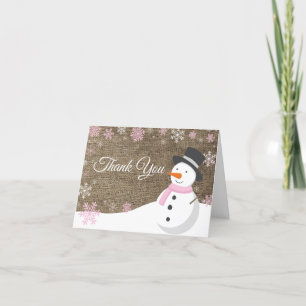 Cartão De Agradecimento Papai Noel de Natal de Inverno em Sacaria Rosa