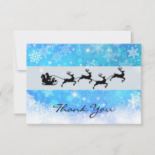 Cartão De Agradecimento Papai noel e seu Natal da silhueta da rena do vôo
