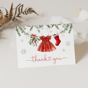 Cartão De Agradecimento Papai noel Menina Chá de fraldas de inverno