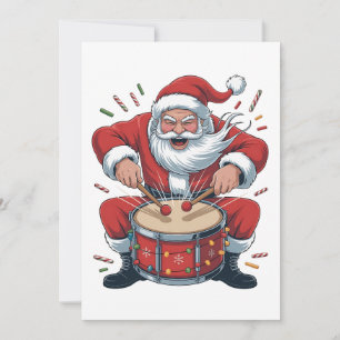 Cartão De Agradecimento Papai Noel tocando bateria Natal Baterista Xmas 