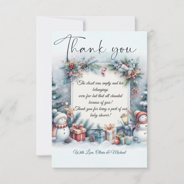 Cartão De Agradecimento Papais noeis Chá de fraldas de inverno de Natal (Frente)