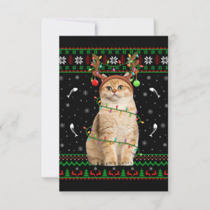Cartão De Agradecimento Papais noeis de Iluminação do Sweater Cat Ugly Xma
