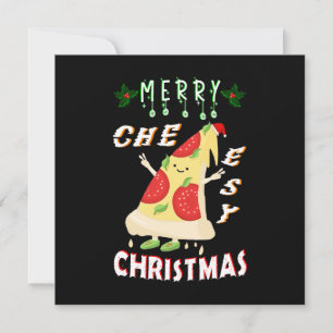 Cartão De Agradecimento Papais noeis de Natal Cheesy feliz Pizza Natal