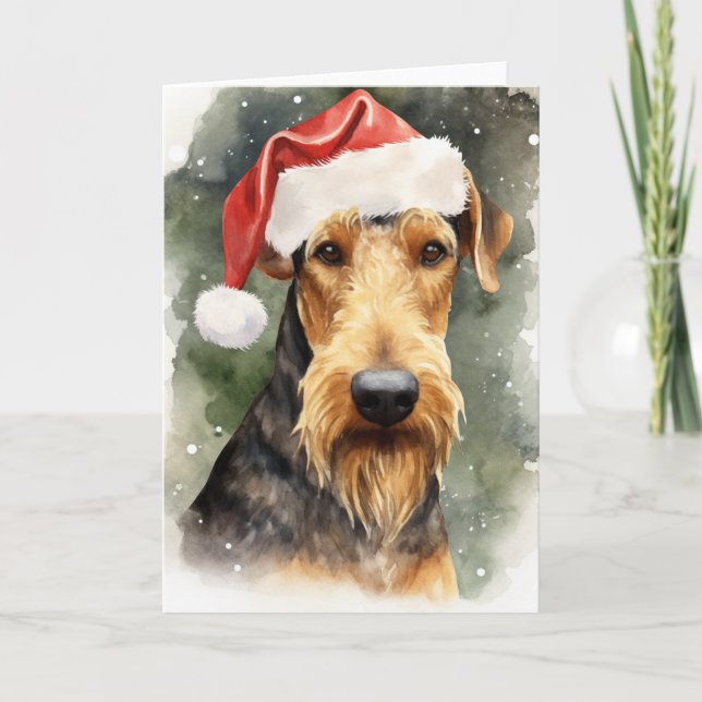 Cartão De Agradecimento Papais noeis de Natal do Cão Airedale Paws Festivo (Frente)