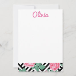 Cartão De Agradecimento Papel de carta Floral Preto e Rosa