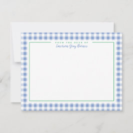 Cartão De Agradecimento Papel de Carta Gingham - Ênfase Verde Azul Francês