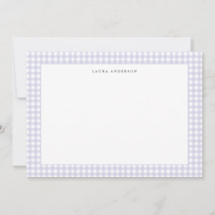 Cartão De Agradecimento Papel de carta gingham personalizado lavanda e bra