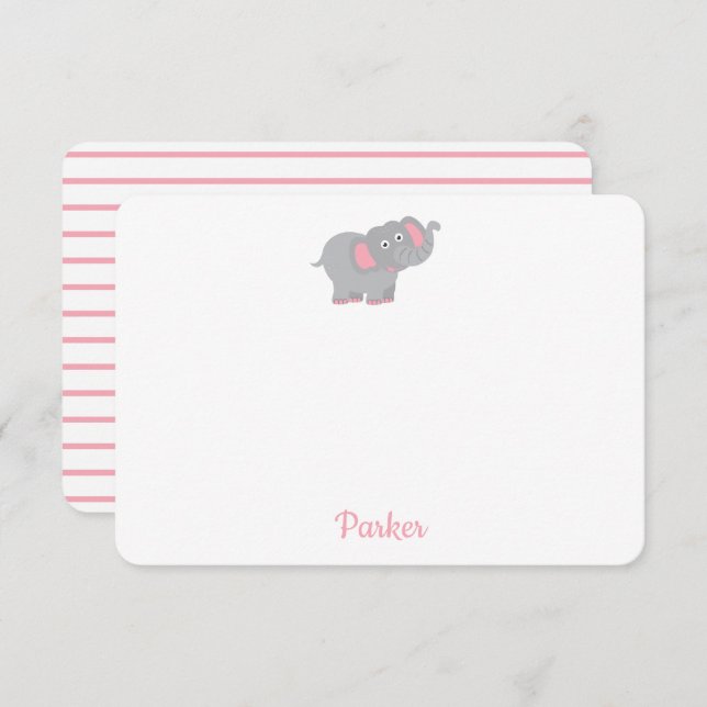 Cartão De Agradecimento Papel de Carta Personalizada de Elefantes Rosa (Frente/Verso)