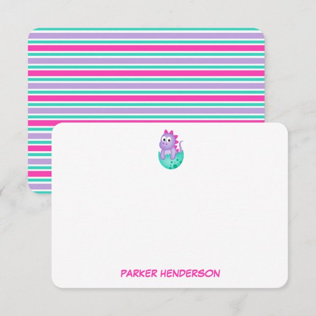 Cartão De Agradecimento Papel Personalizado de Dinossauro Púrpura para Beb (Frente/Verso)
