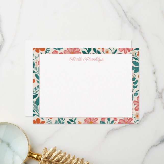 Cartão De Agradecimento Papel Personalizado Moderno para Meninas Florais (Frente/Verso In Situ)