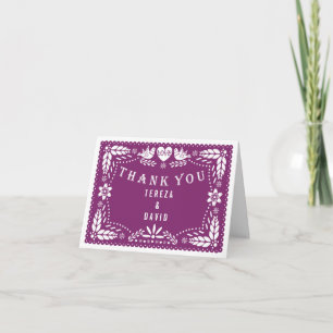 Cartão De Agradecimento Papel picado ama pássaros casamento roxo Obrigado