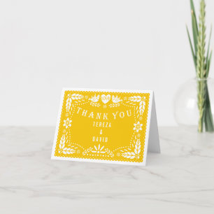 Cartão De Agradecimento Papel picado amor pássaros casamento amarelo Obri