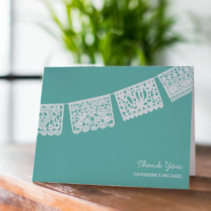 Cartão De Agradecimento Papel Picado Aqua   Wedding Thank You Card