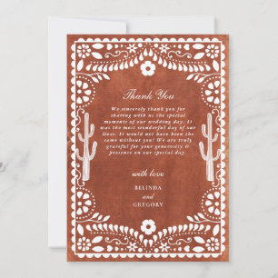 Cartão De Agradecimento Papel Picado Casamento Mexicano Marrom Terracota C