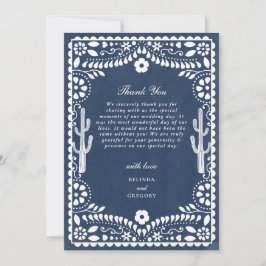 Cartão De Agradecimento Papel Picado Casamento Mexicano Rústico Azul Casam