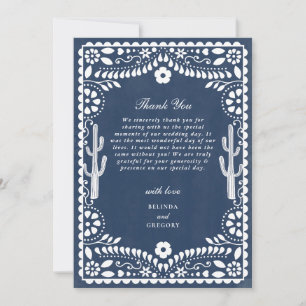 Cartão De Agradecimento Papel Picado Casamento Mexicano Rústico Azul Casam