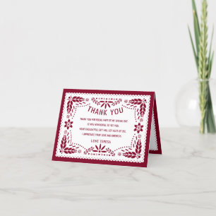 Cartão De Agradecimento Papel picado Mexicano Burgundy Red QUINCEAÑERA