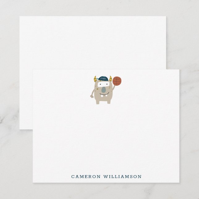 Cartão De Agradecimento Papelaria Personalizada de Monstro de Basquete Bon (Frente/Verso)