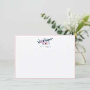 Cartão De Agradecimento Papelaria Personalizada Nome Floral Bege Azul Mari