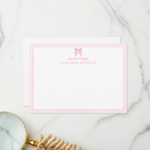 Cartão De Agradecimento Papelaria Personalizada para Menina com Laço Rosa 