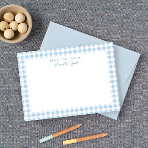 Cartão De Agradecimento Papelaria Pessoal Xadrez Azul Gingham
