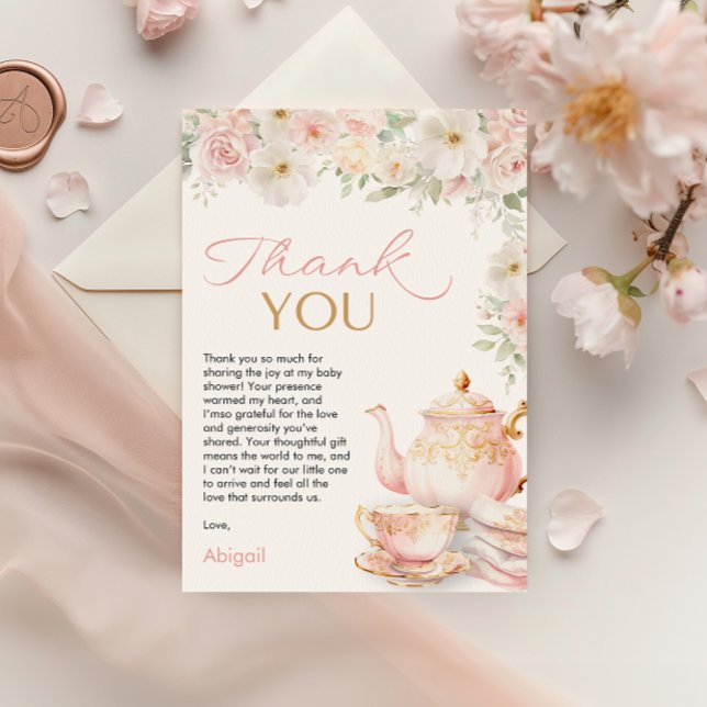 Cartão de Agradecimento para Chá de Bebê (Tea Party Baby Shower Thank You Card
)