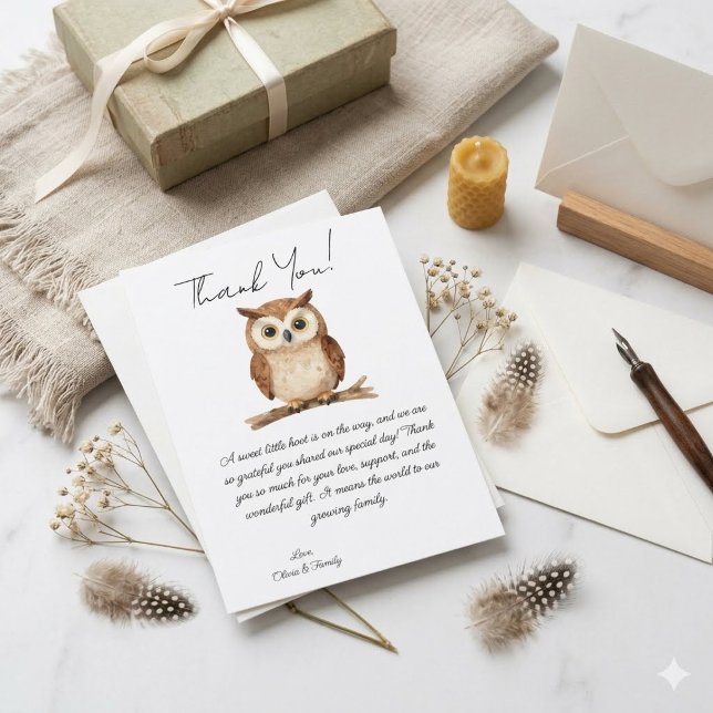 Cartão de Agradecimento para Chá de Bebê Boho Owl  (Criador carregado)