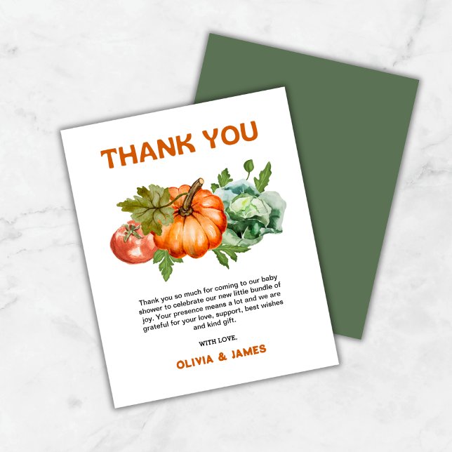 Cartão de agradecimento para chá de bebê com produ (Budget Farmers Market Locally Grown Baby Shower Thank You Card   )