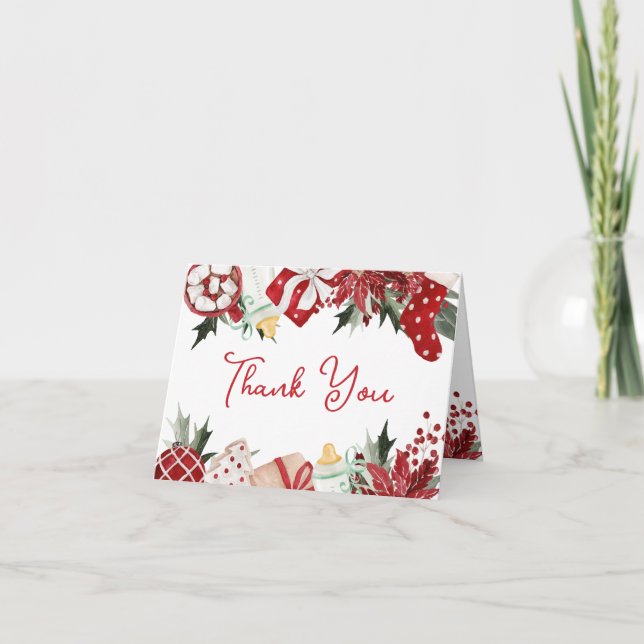 Cartão de Agradecimento para Chá de Bebê de Natal (Frente)