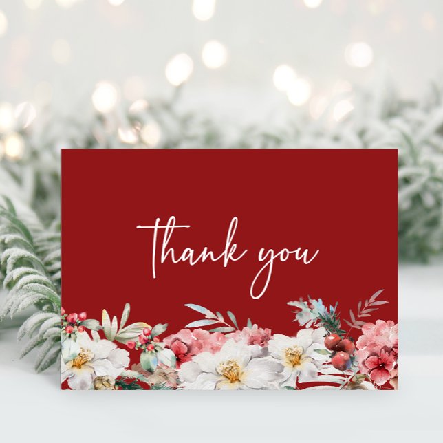 Cartão de Agradecimento para Chá de Bebê de Natal (Elegant Christmas Watercolor Botanicals Baby Shower Thank You Card by Painted Paperie)