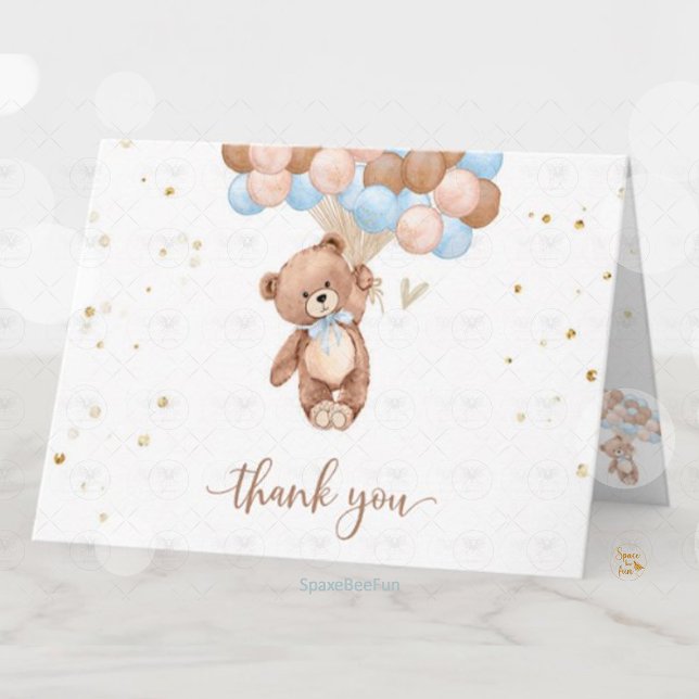 Cartão de agradecimento para Chá de Bebê do Ursinh (Teddy bear baby shower thank you card, baby shower enclosure card, teddy bear-themed baby shower, th)