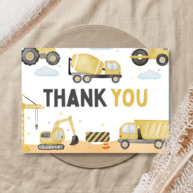 Cartão de Agradecimento para Chá de Bebê em Constr (Caution Baby Under Construction Baby Shower Thank You Card)