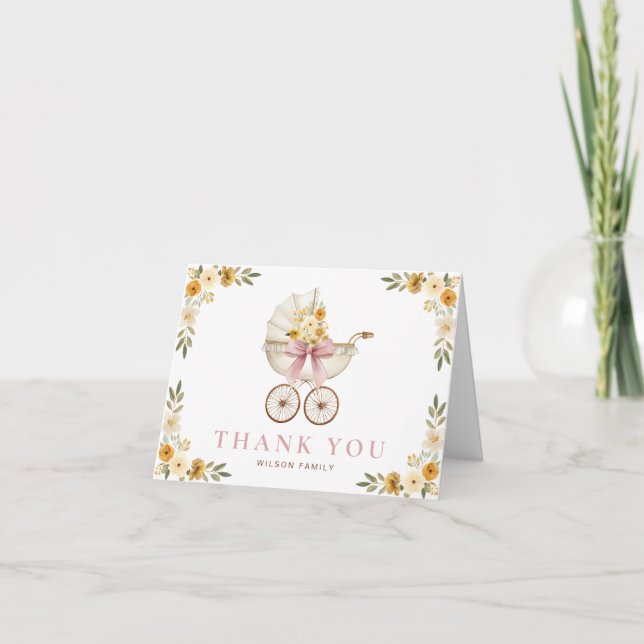 Cartão de Agradecimento para Chá de Bebê Floral (Frente)