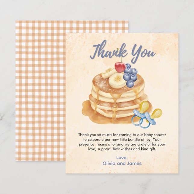 Cartão de Agradecimento para Chá de Bebê Pancakes  (Frente/Verso)