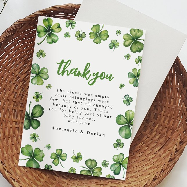 Cartão de Agradecimento para Chá de Bebê Shamrock (Criador carregado)