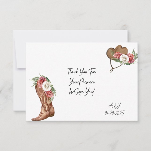 CARTÃO DE AGRADECIMENTO PARA CHÁ DE NOIVA COWGIRL  (Frente)