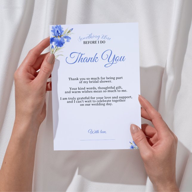 Cartão de Agradecimento para Chá de Noiva Iris Som (Iris Something Blue Bridal Shower Thank You Card
)