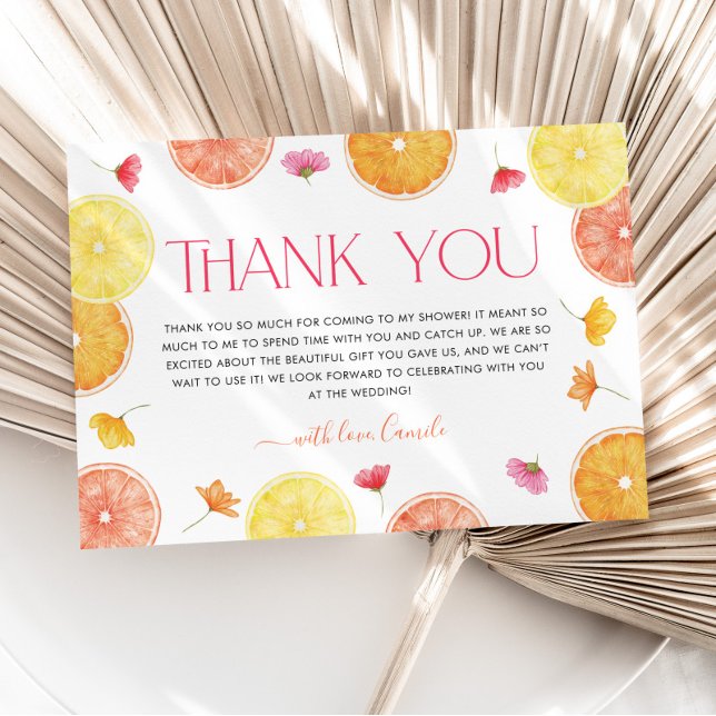 Cartão de Agradecimento para Chá de Noiva Main Squ (Citrus Bridal Shower Thank You Card | Matching items available. )