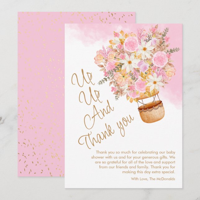 Cartão De Agradecimento Para cima, para cima e para fora - Chá de fraldas  (Frente/Verso)