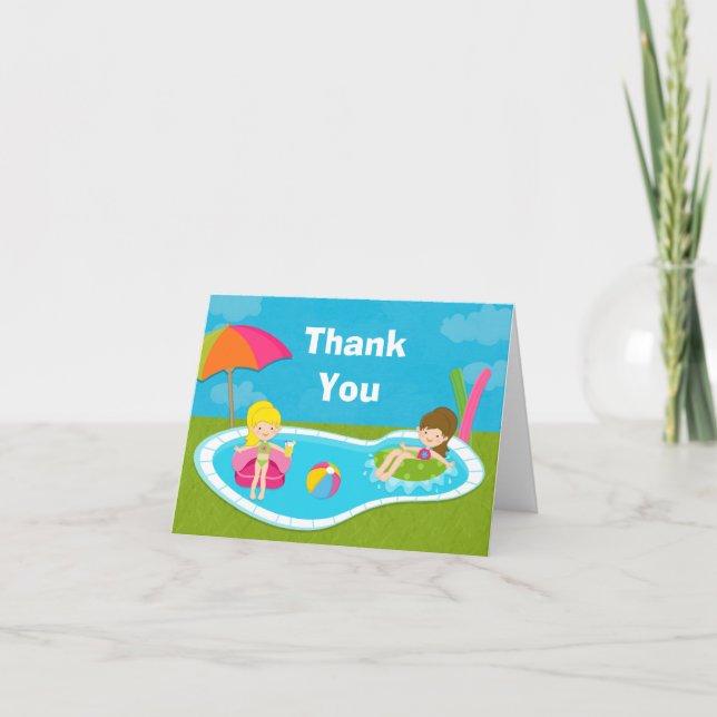 Cartão de Agradecimento para Festa na Piscina (Frente)