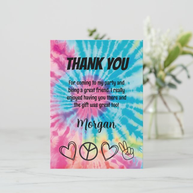 Cartão de Agradecimento para Festa Tie Dye (Em pé/Frente)
