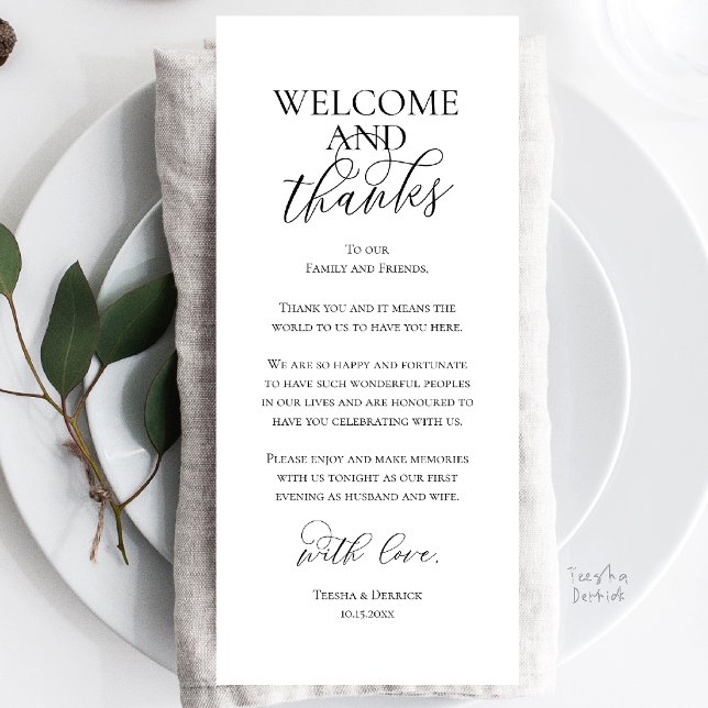 Cartão de Agradecimento para Jantar de Noivado Bem (Welcome and Thanks Wedding Reception Dinner Celebration Thank You Card in Black and White)