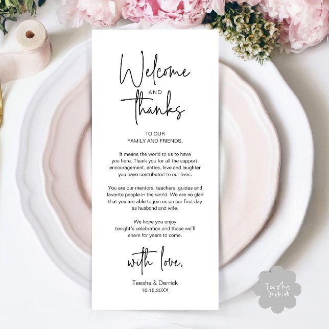 Cartão de Agradecimento para Recepção de Casamento (Modern Wedding Reception Dinner Brunch Lunch Celebration Thank You Card in Black and white)