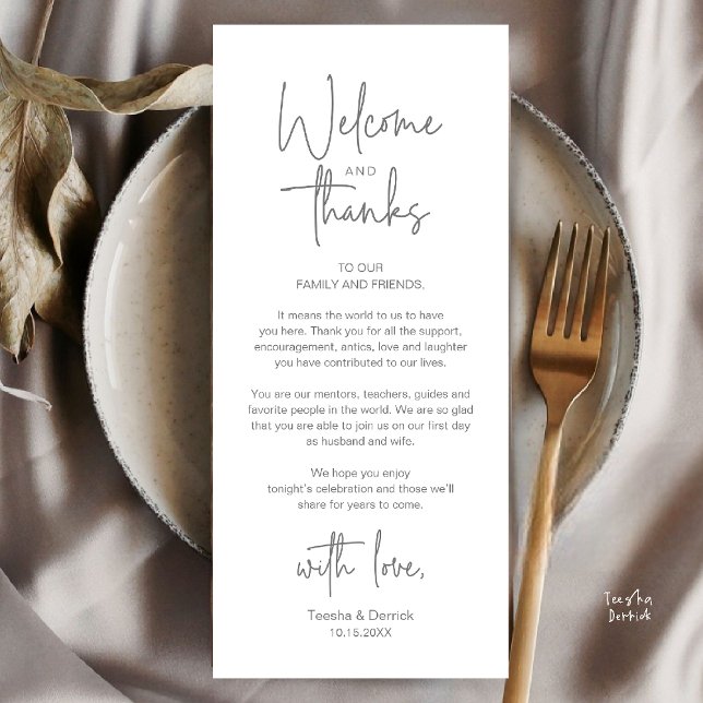 Cartão de Agradecimento para Recepção de Casamento (Modern Minimalist Wedding Reception Thank You Dinner Lunch Brunch Party Card in Dark Grey)