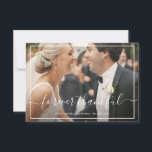 Cartão De Agradecimento PARA SEMPRE AGRADÁVEL| casamento elegante<br><div class="desc">Um elegante cartão com fotos de casamento com uma imagem maravilhosa dos recém-casados e um roteiro de caligrafia branca. A imagem da noiva e do noivo,  a cor e o texto podem ser personalizados. Adicione um obrigado pessoal e você pode carregar sua própria foto de casamento.</div>