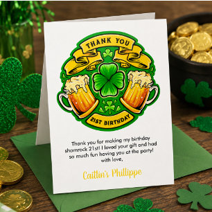 Cartão De Agradecimento Parabéns St. Patrick's Day Trevo 21º Aniversário