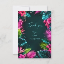 Cartão De Agradecimento Paraíso de Casamento Botânico Neon Tropical