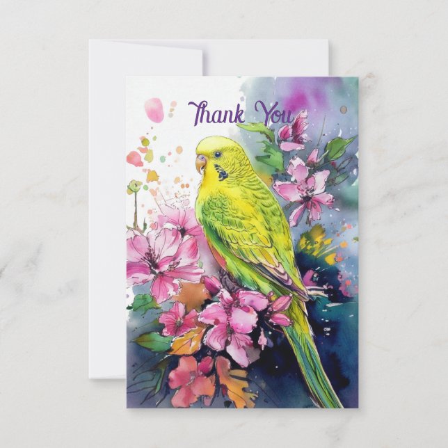 Cartão De Agradecimento Parakeet Obrigado Nota (Frente)