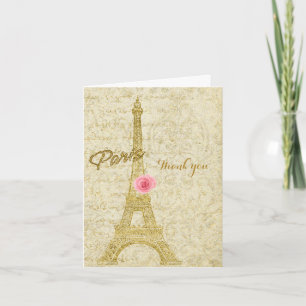 Cartão De Agradecimento Paris Eiffel Tower Gold & Pink Glam Elegant Card