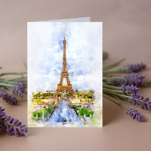 Cartão De Agradecimento Paris Eiffel Tower Watercolor - Sunset #02